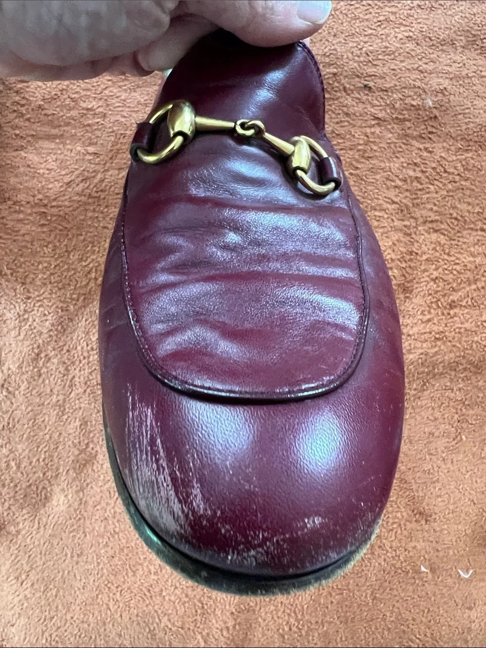 Gucci Burgundy Leather Horsebit Loafers with Gold Hardware size 9